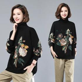 JYJ20196冬季新款高领印花套头加厚保暖百搭卫衣