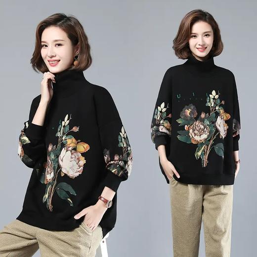 JYJ20196冬季新款高领印花套头加厚保暖百搭卫衣 商品图0