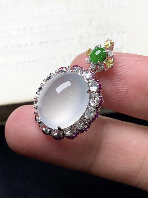 蛋面吊坠18k金配钻石彩色宝石镶嵌高冰蛋面吊坠通透细腻水头足颜色