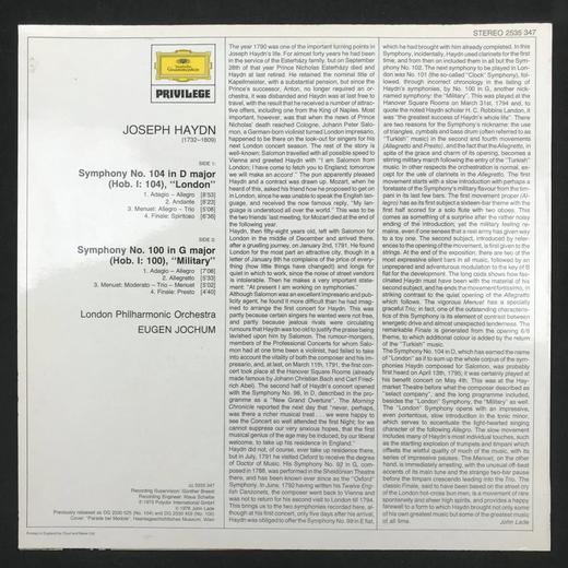 LP黑胶唱片 约瑟夫·海顿《第 104 号交响曲 伦敦》《第 100号交响曲 军队》 伦敦爱乐乐团 欧根·约胡姆指挥 商品图1