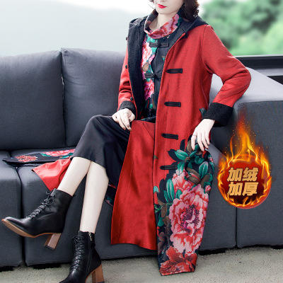 AHM- aswy31032020冬新款加绒加厚连帽复古印花大码外套连衣裙两件套 商品图3