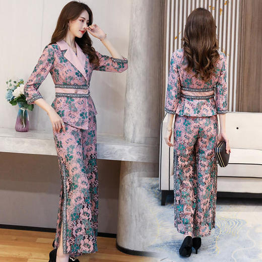 WZNH-MJYY8073阔腿裤套装2020新款秋季印花长袖轻熟风时尚休闲两件套 商品图2