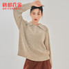 韩都衣舍2021春季新款宽松显瘦复古POLO领长袖毛衣女CQ9769僥 商品缩略图1