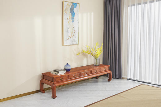 红桥红  家具严选  缅甸花梨（大果紫檀）  【216 弯腿 五抽屉 电视柜】 商品图0