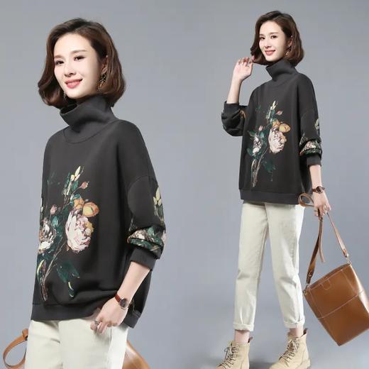 JYJ20196冬季新款高领印花套头加厚保暖百搭卫衣 商品图1