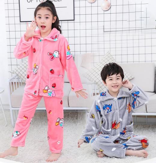 【直播同款】儿童法兰绒睡衣秋冬 珊瑚绒小孩家居服套装 商品图0
