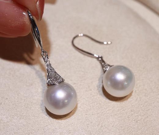 天然澳白珍珠耳环18k金钻石重金镶嵌珠子正圆强光微瑕精致豪华款大小