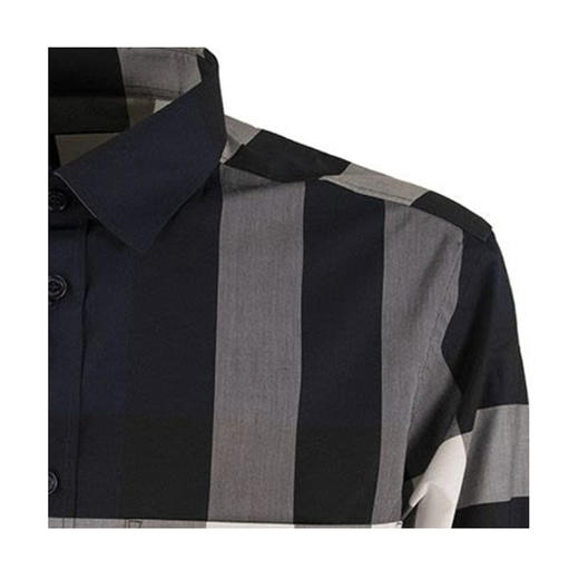 【二】BURBERRY 巴宝莉 男士蓝色格纹弹力棉府绸长袖衬衫 8018111 A1960 商品图3