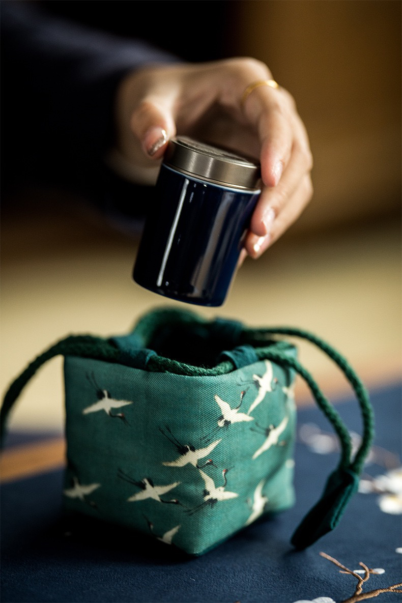 仙鹤系列 茶配件 棉麻 茶席 茶具收纳袋 四君子收纳袋