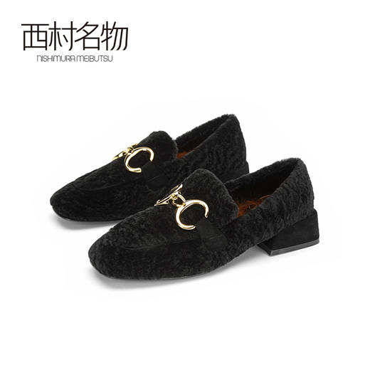 西村名物2020秋季新款轻复古方头奶奶鞋羊毛皮柔软休闲女鞋X20CM32731 商品图4