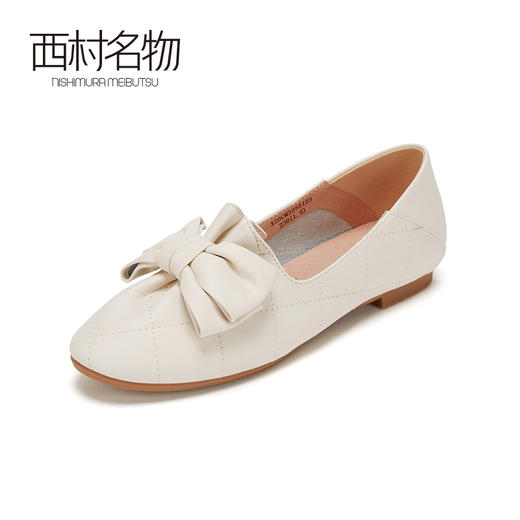 西村名物2020秋季新款复古圆头蝴蝶结奶奶鞋牛皮革平底单鞋X20CM32551 商品图1