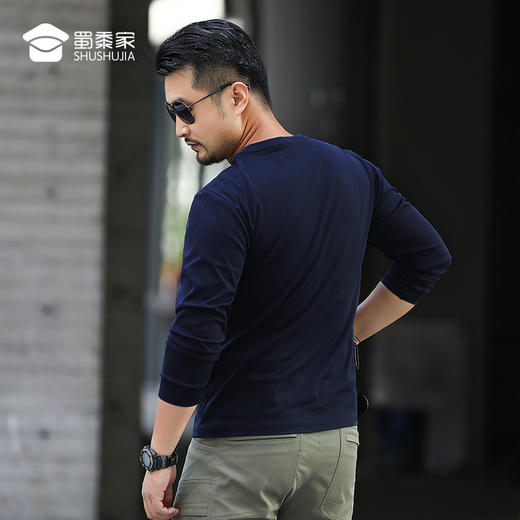 【实付满399送保温杯】【丝光棉长袖（长袖T恤）】春秋纯色男款上衣长袖T恤 商品图1