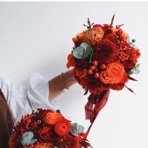 《幸福里》-红橙色系新娘手捧花 商品图1