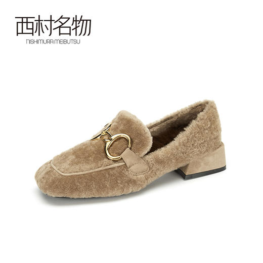 西村名物2020秋季新款轻复古方头奶奶鞋羊毛皮柔软休闲女鞋X20CM32731 商品图1