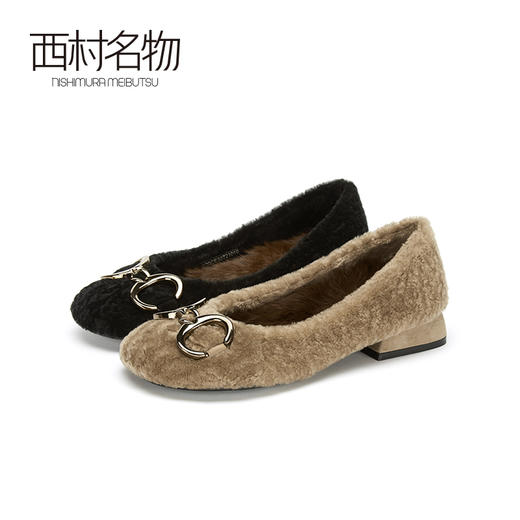 西村名物2020秋季新款羊毛皮单鞋轻复古圆头优雅甜美奶奶鞋X20CE32721 商品图0