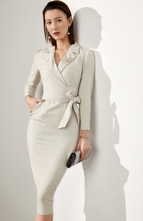 颈袖添香-连衣裙-J20384556A 装新款通勤修身女士气质时尚名媛长袖职场包臀连衣裙