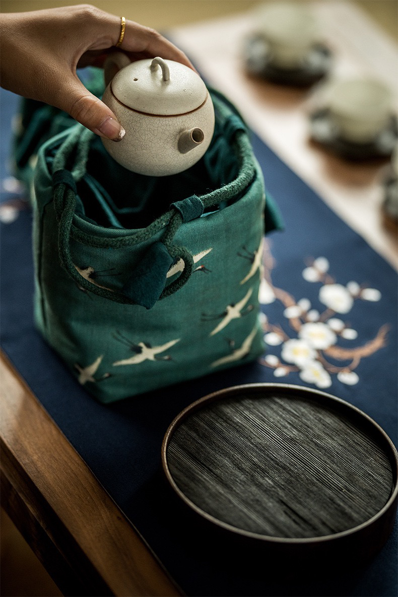 仙鹤系列 茶配件 棉麻 茶席 茶具收纳袋 四君子收纳袋