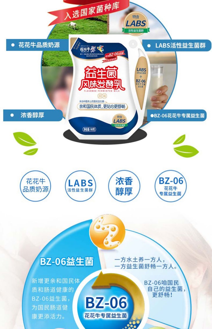 花花牛益生菌原味酸牛奶180g