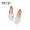 西村名物2020秋季新款复古圆头蝴蝶结奶奶鞋牛皮革平底单鞋X20CM32551 商品缩略图3