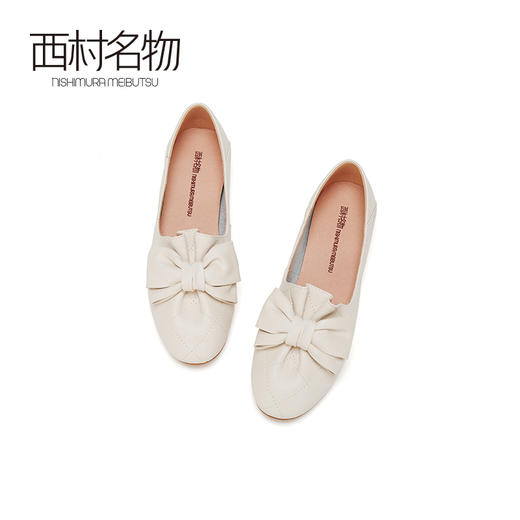 西村名物2020秋季新款复古圆头蝴蝶结奶奶鞋牛皮革平底单鞋X20CM32551 商品图3