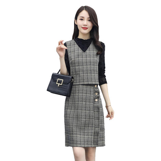 CQ-QY20920新款韩版时尚优雅气质拼接连衣裙两件套TZF 商品图4