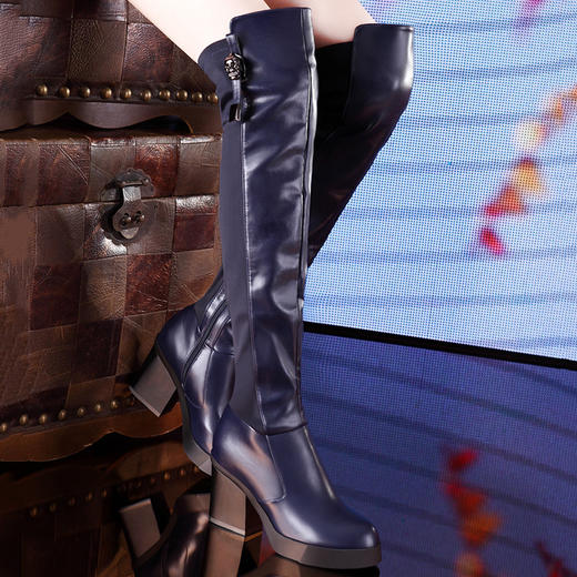 MLKL15262新款时尚气质性感弹力加绒方跟骷髅拉链长筒靴TZF 商品图2