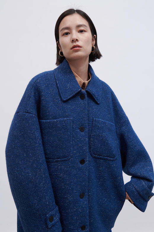 HIDEMI日本加厚粗花呢口袋设计感衬衫式羊毛大衣 商品图11