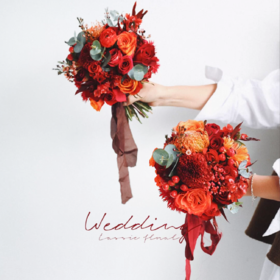 《幸福里》-红橙色系新娘手捧花