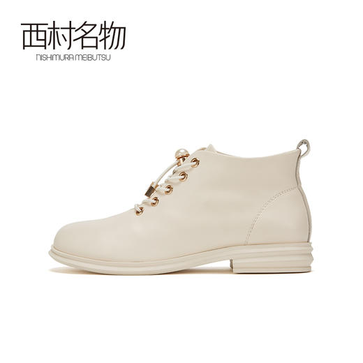 西村名物2020冬季新款净版系带纯色马丁靴牛皮复古圆头女靴X20DS40721 商品图2