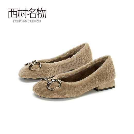 西村名物2020秋季新款羊毛皮单鞋轻复古圆头优雅甜美奶奶鞋X20CE32721 商品图4