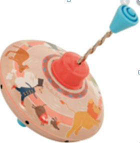 法国moulinroty金属玩具系列安全婴儿金属桃色小旋转陀飞轮14.50x 12.50厘米