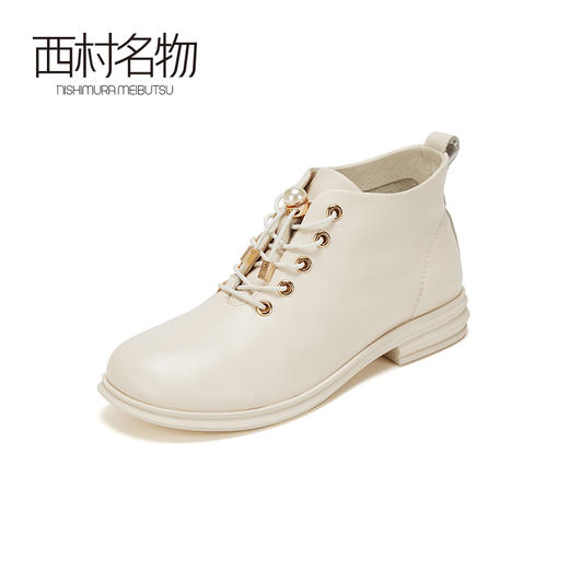 西村名物2020冬季新款净版系带纯色马丁靴牛皮复古圆头女靴X20DS40721 商品图1