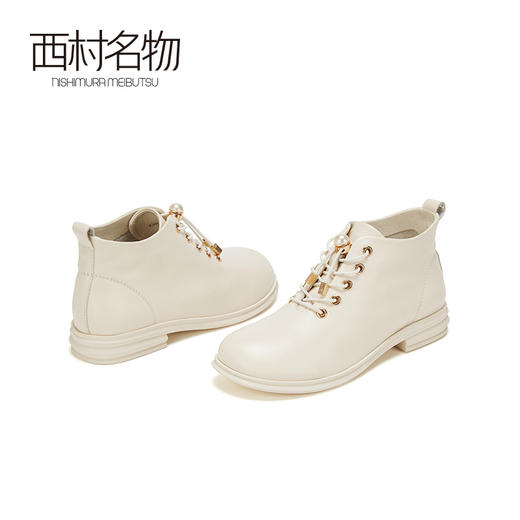 西村名物2020冬季新款净版系带纯色马丁靴牛皮复古圆头女靴X20DS40721 商品图4