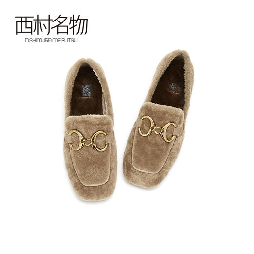 西村名物2020秋季新款轻复古方头奶奶鞋羊毛皮柔软休闲女鞋X20CM32731 商品图3