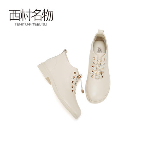 西村名物2020冬季新款净版系带纯色马丁靴牛皮复古圆头女靴X20DS40721 商品图3