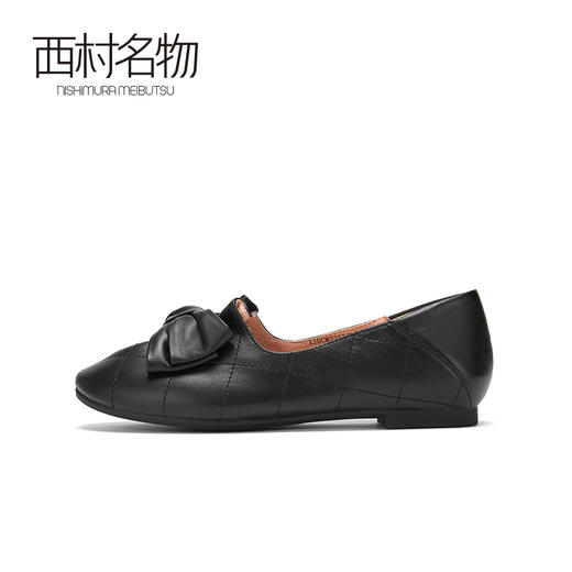 西村名物2020秋季新款复古圆头蝴蝶结奶奶鞋牛皮革平底单鞋X20CM32551 商品图2