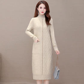 YWE-LRX-X759 高领长袖加厚气质针织毛衣连衣裙