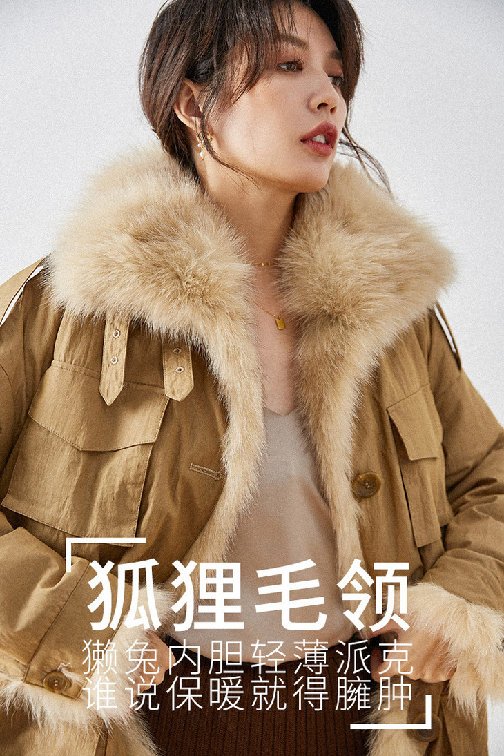 sh 13078狐狸毛领内胆皮草獭兔毛派克皮外套大衣