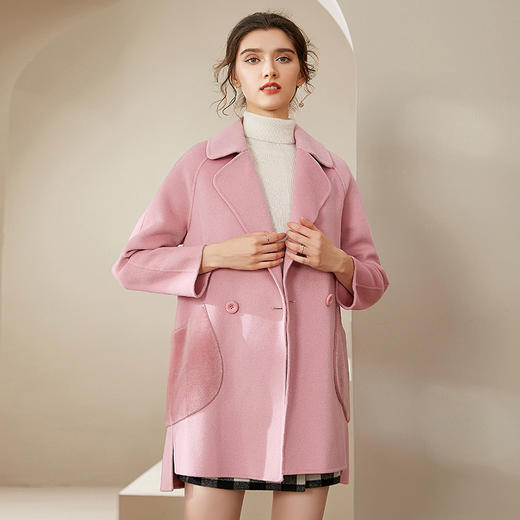 仅限本群福利 （VIP福利 性价比超高！售完下架！ 不退不换）洛诗琳秋冬大口袋粉色双面呢大衣女中长款羊毛呢子外套（小个子可入！） 商品图1