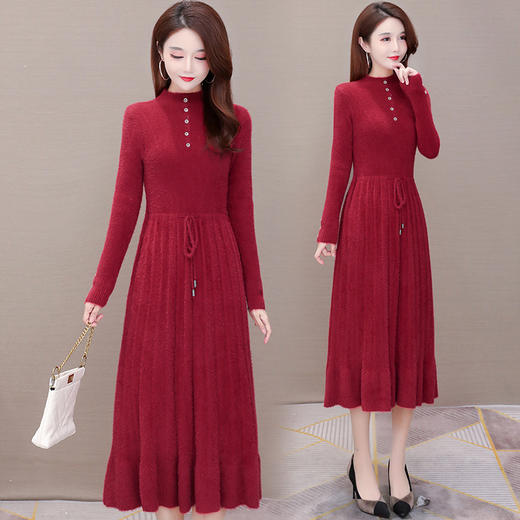ywelrxsf243仿水貂绒中长款修身显瘦连衣裙