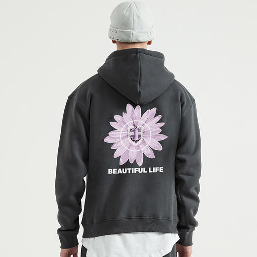 自由基地情侣BF带帽套头抓绒卫衣戴帽oversize小雏菊图案个性潮流 NMT-1282 商品图2