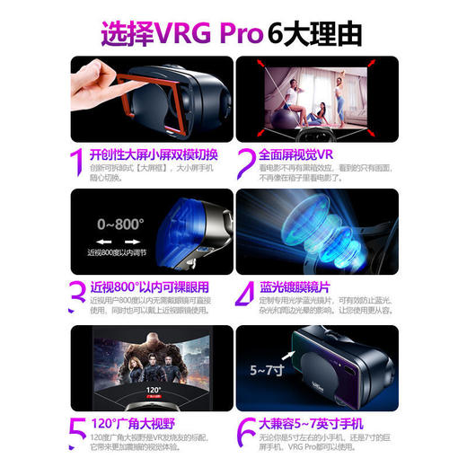 高清VR影院眼镜3d虚拟现实眼镜头戴式一体手机影院头盔放大镜3D立体影院VR头盔 商品图4