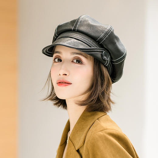 纽扣设计感八角帽贝雷帽女秋冬天百搭网红潮ins复古英伦帽子 商品图1