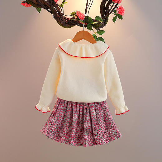 ALQ-2113女童针织两件套洋气小兔子中大童毛衣开衫+百褶裙套装 商品图3