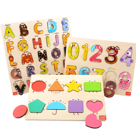 【认知能力，逻辑思维，精细动作】TOI木质拼图图益认知立体拼图幼儿园启蒙益智儿童早教木质益智玩具宝宝1-2-3-4岁男孩女孩数字形状英语英文字母木头拼图桌面游戏桌游玩具 商品图4