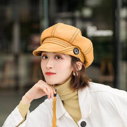 纽扣设计感八角帽贝雷帽女秋冬天百搭网红潮ins复古英伦帽子 商品图0