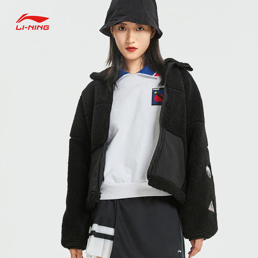 李宁冬季上新李宁2020冬季新款女开衫长袖立领宽松上衣外套针织运动服