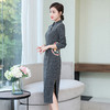 HT-N-B29-7258新款中国风优雅气质修身立领长袖针织刺绣连衣裙TZF 商品缩略图2