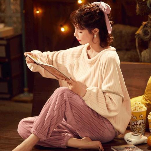 【睡衣女】*秋冬季长袖法兰绒家居服套装 商品图4