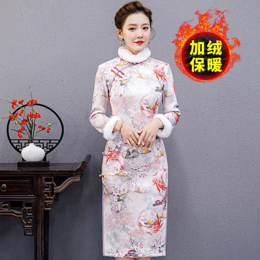 YCE-A273-2140优雅气质复古改良加棉印花旗袍裙 商品图2